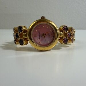 Marcel Drucker Gold Tone Red Crystal Bracelet Watch Quartz Japan Needs Battery